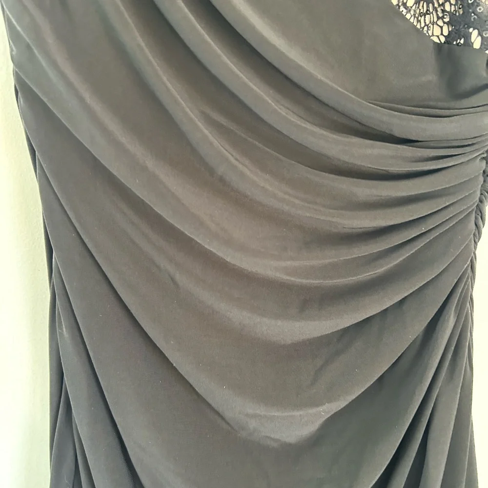 R & M Richards Black One Shoulder Dress with Lace Detail - Picture 4 of 9